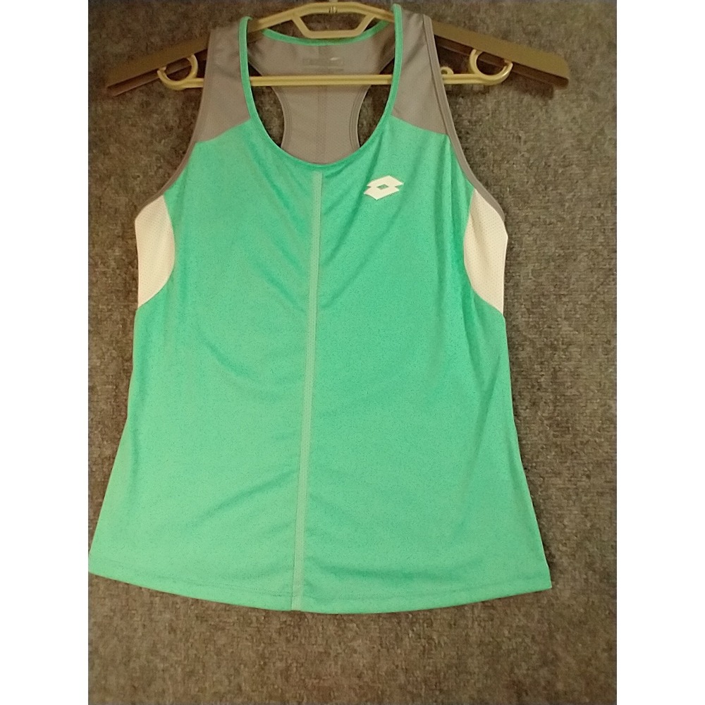 Lotto Deep Dry Womens Medium Green Grey White Racerback Athletic Tank Top Tennis